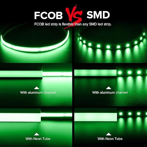 Miniatura 2 de BTF-LIGHTING FCOB - Tira LED COB de color verde, 480 LEDsm, 16.4 pies, DC12V, flexible, de alta densidad, luz uniforme de 0.315 in de ancho,
