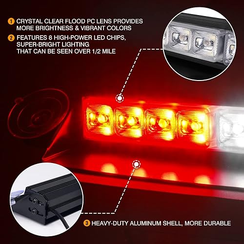 Miniatura 3 de Xprite Luz estroboscópica de aluminio para parabrisas y salpicadero, ventana trasera, advertencia de peligro, luces intermitentes de seguridad con