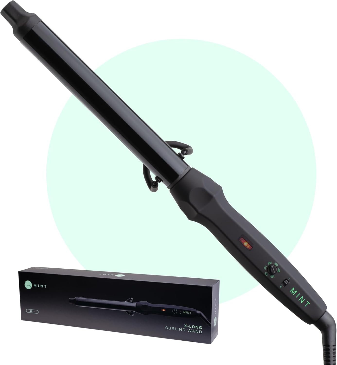 MINT Professional Clamp-Free Curling Wand 1 Inch for Long Hair | Extra Long Curl Wand w 4-Heater Ionic Ceramic Tourmaline Barrel | Best Curling Wands | Adjustable 230-430°F | Worldwide Dual Voltage