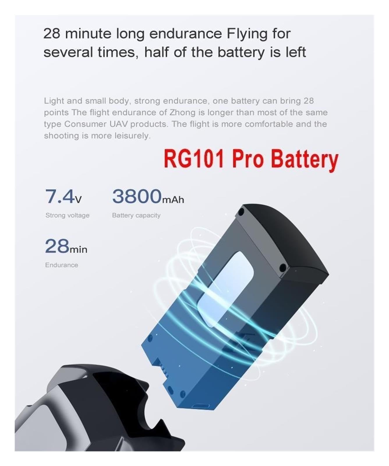Batería 7,4 V 3000/3800 mAh, Compatible con Dron RG101 /RG101 MAX /RG101 Pro(For G101 Pro Battery 3800mAh)