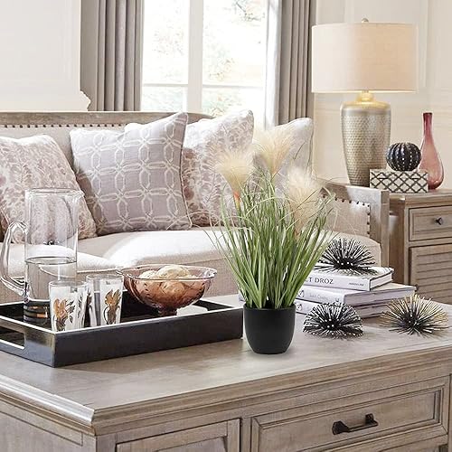 Miniatura 6 de Briful Pequeñas plantas falsas de 17 pulgadas de césped sintético, decoración de plantas artificiales en macetas para el hogar, baño, oficina,