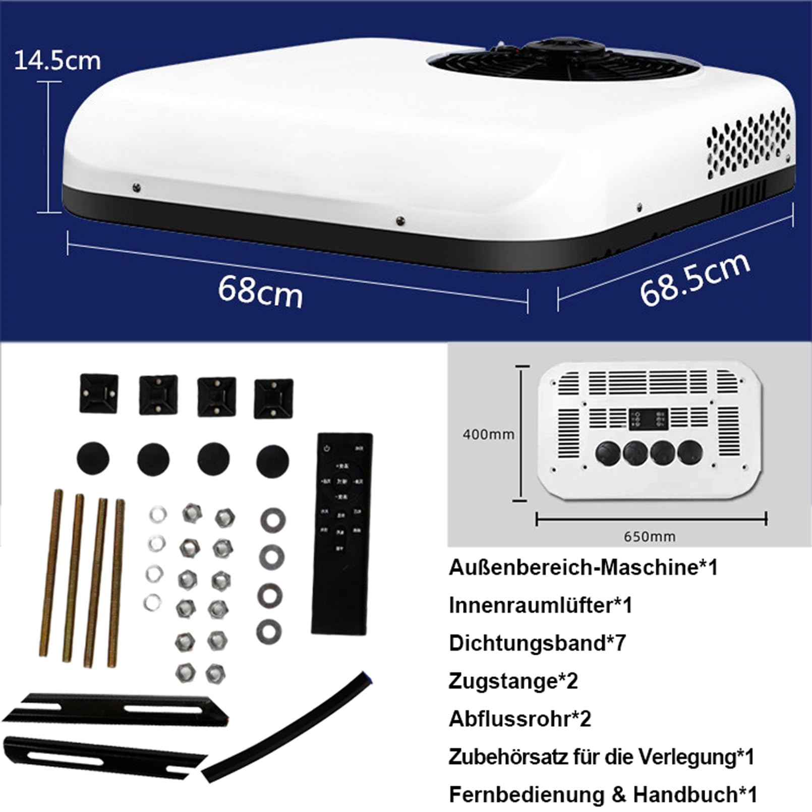 Climatiseur Portable 12V/24V Pour Camping-car - Refroidissement DC écoénergétique, Faible Bruit, Installation Sur Toit
