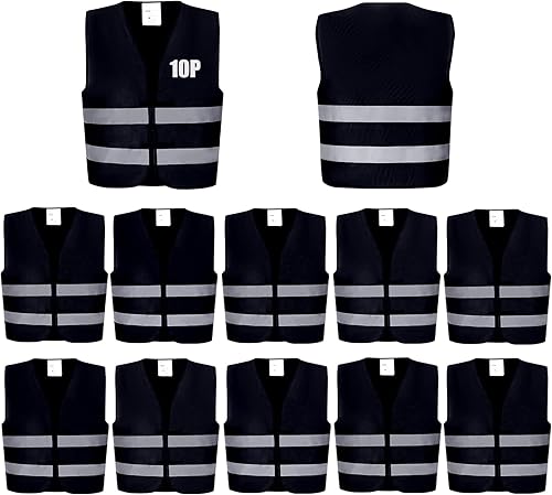 Paquete de 10 chalecos de seguridad con bolsillos, construcción reflectante de alta visibilidad, ANSI Clase 2, chalecos de trabajo amarillos para