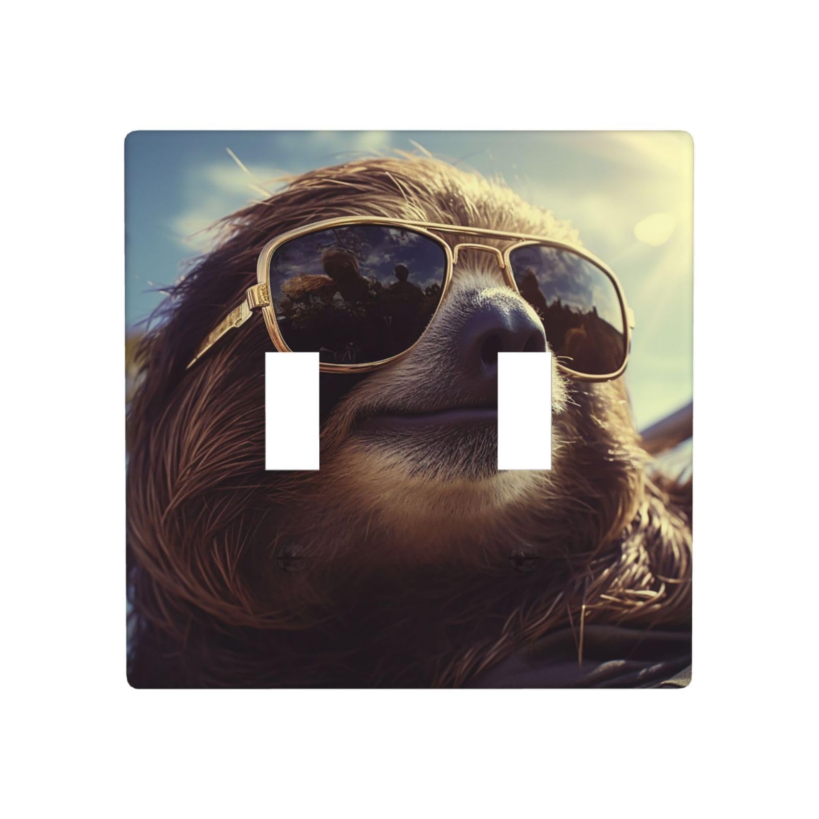 Aceprints Sloth With Sunglasses 2 Gang Double Toggle Wall Plates, Unbreakable Decorative Duplex Light Switch Plate Covers Electrical Switchplate Cover Faceplate For Bathroom Kitchen Decor