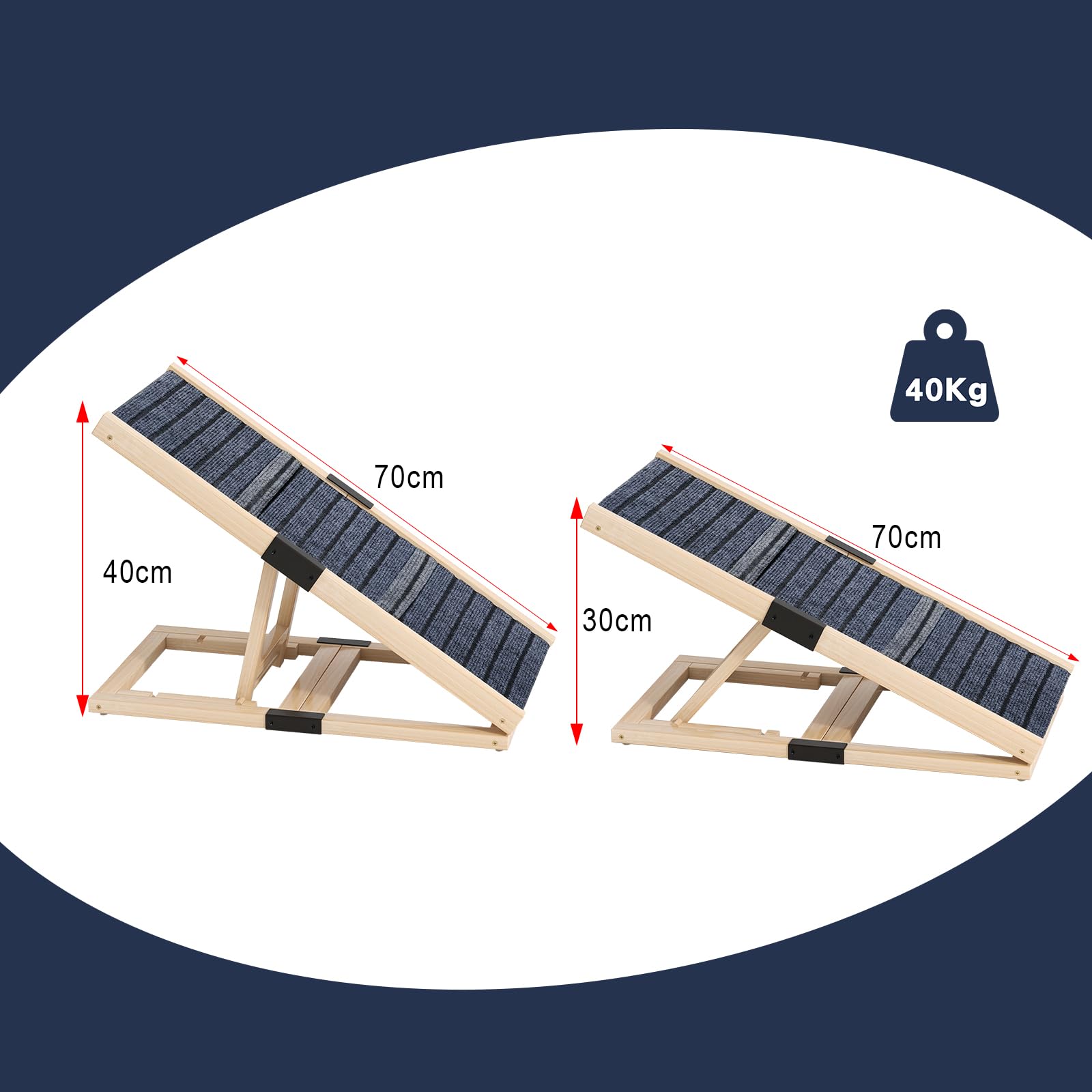 Hunderampe aus Holz – höhenverstellbar und klappbar für kleine und mittelgroße Hunde, rutschfest für Bett, Sofa und Auto, leicht und tragbar für Innen und Außen
