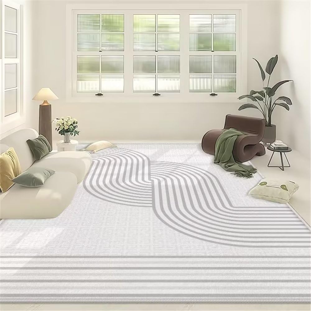 Tapis de salon gris haut de gamme à rayures fines pour chambre élégante