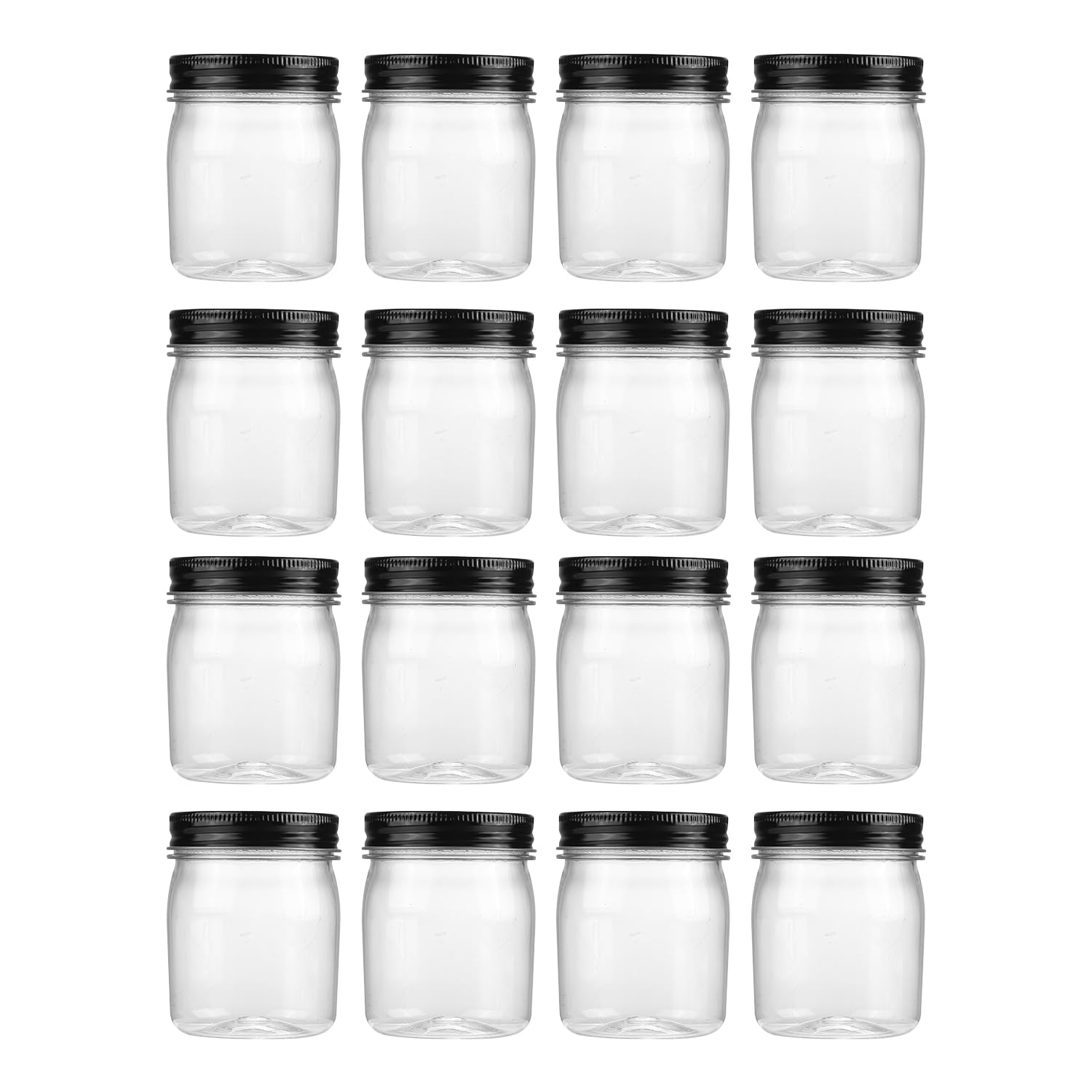 novelinks 8 oz Clear Plastic Jars with Screw-On Lids - BPA-Free Refillable Storage Containers for Slime, Spices, Crafts, Kitchen & Home Organization (16 Pack,Black)