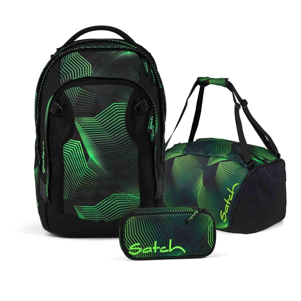Satch Match Plus Schulrucksack Set 3tlg. inkl. Schlamperbox und Sporttasche (Seismic Green)