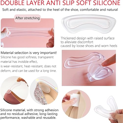 Miniatura 3 de 16 almohadillas suaves para el talón, plantillas de almohadillas de silicona para zapatos, antideslizantes, autoadhesivas, soporte de arco,
