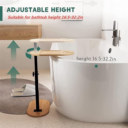 Miniatura 6 de WANLIAN Bandeja de baño de bambú para bañera con altura ajustable, mesa de baño lateral, accesorios de spa, mesa de bañera con estante para tazas,