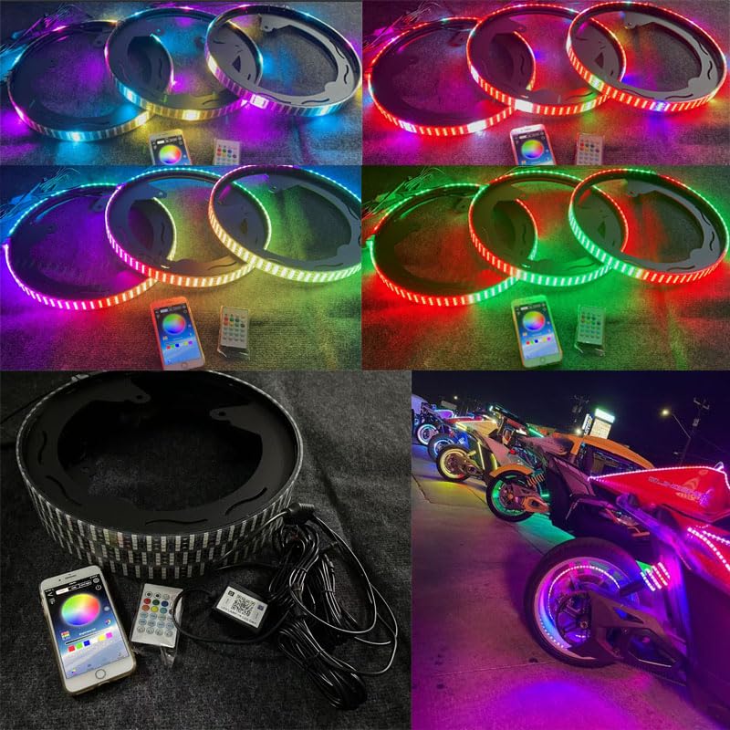 ?Update from April 17? 3PCS Set Quad Row RGB Dream Color Chasing Flow for Polaris Slingshot 2015-2025 Universal Fitted Rings 3 Wheeler 4 Rolls LED Wheel Rings Lights Bluetooth + Remote Control
