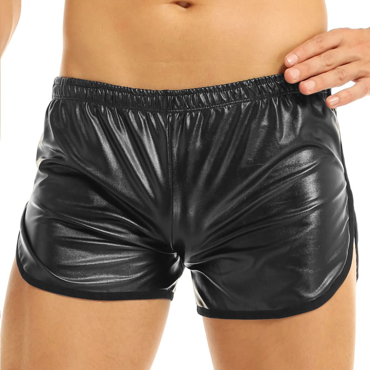 Ranrannmens Wet Look Faux Leather Gym Sports Shorts Workout Hot