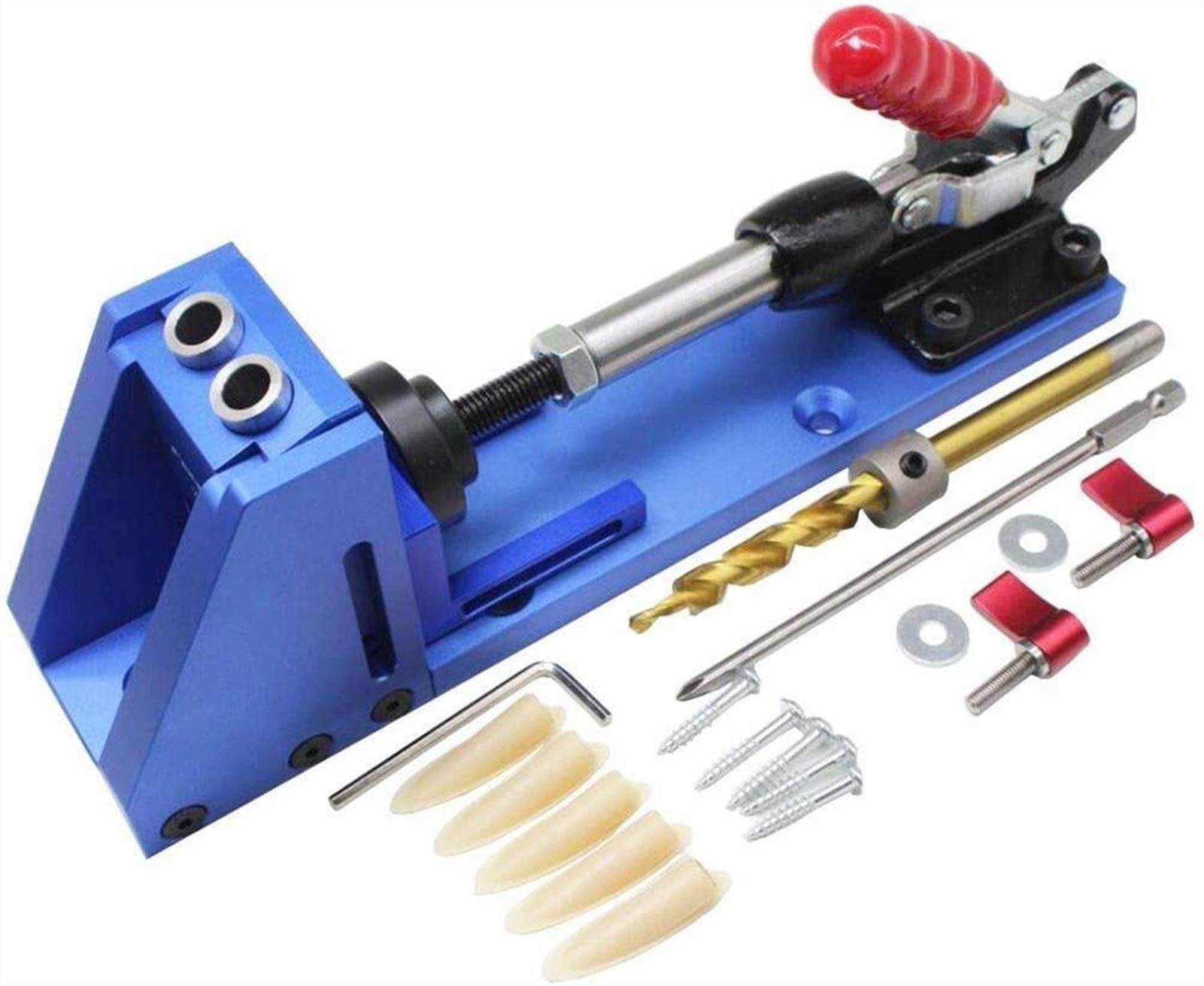 Eoweiot Aluminum Pocket Hole Jig Kit, Woodworking Pocket Hole Drill Guide with Quick Clamp,for Furniture Joinery & DIY Projects