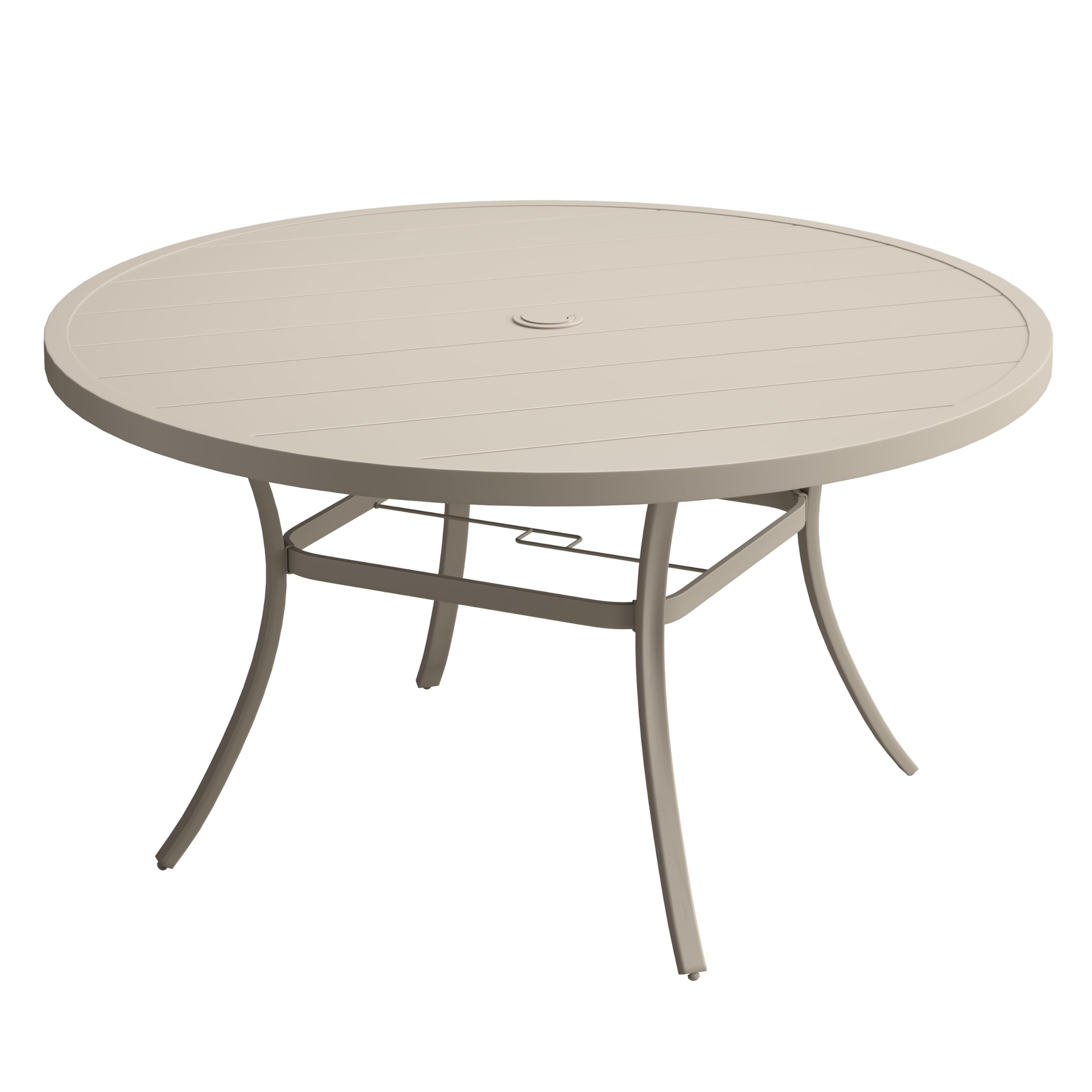 VICLLAX 50" Outdoor Round Patio Table with Umbrella Hole, All Weather Metal Round Outdoor Dining Table for Lawn Garden, 6-8 Person Table, Sandshell