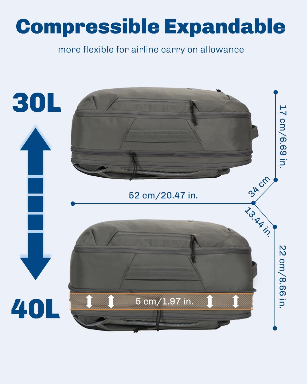 Hynes Eagle TSA Friendly Travel Backpack for Men Women Carry on Backpack 40L Flight Approved Laptop Backpack for 17 inches Compressible Weekender Bag Overnight Backpack Dark Grey - Image 4