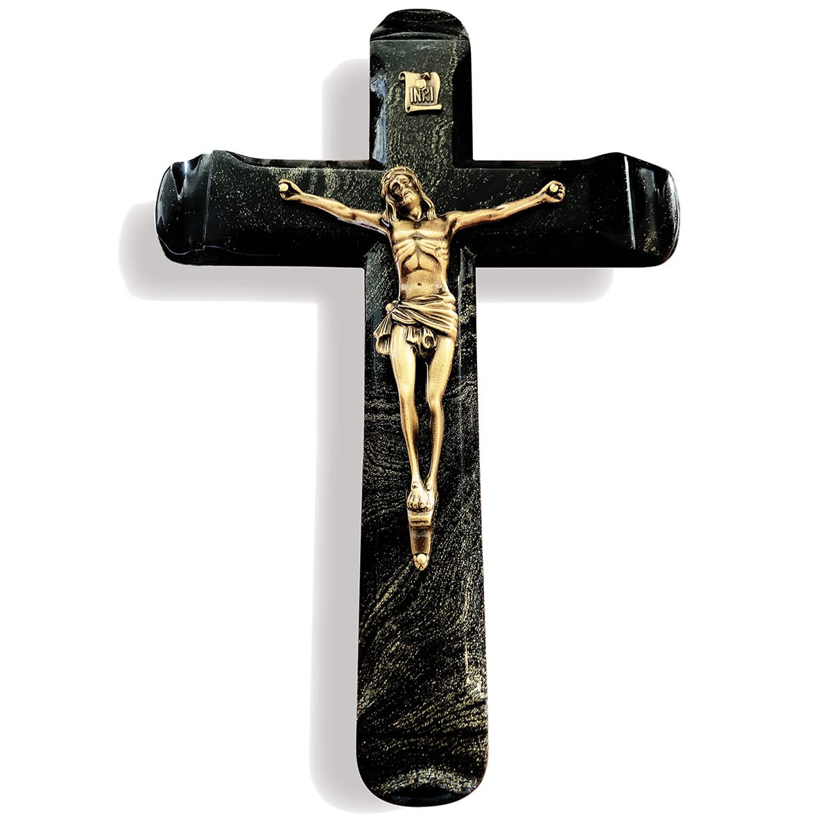 Croix Funéraire Pierre Noire Christ Bronze