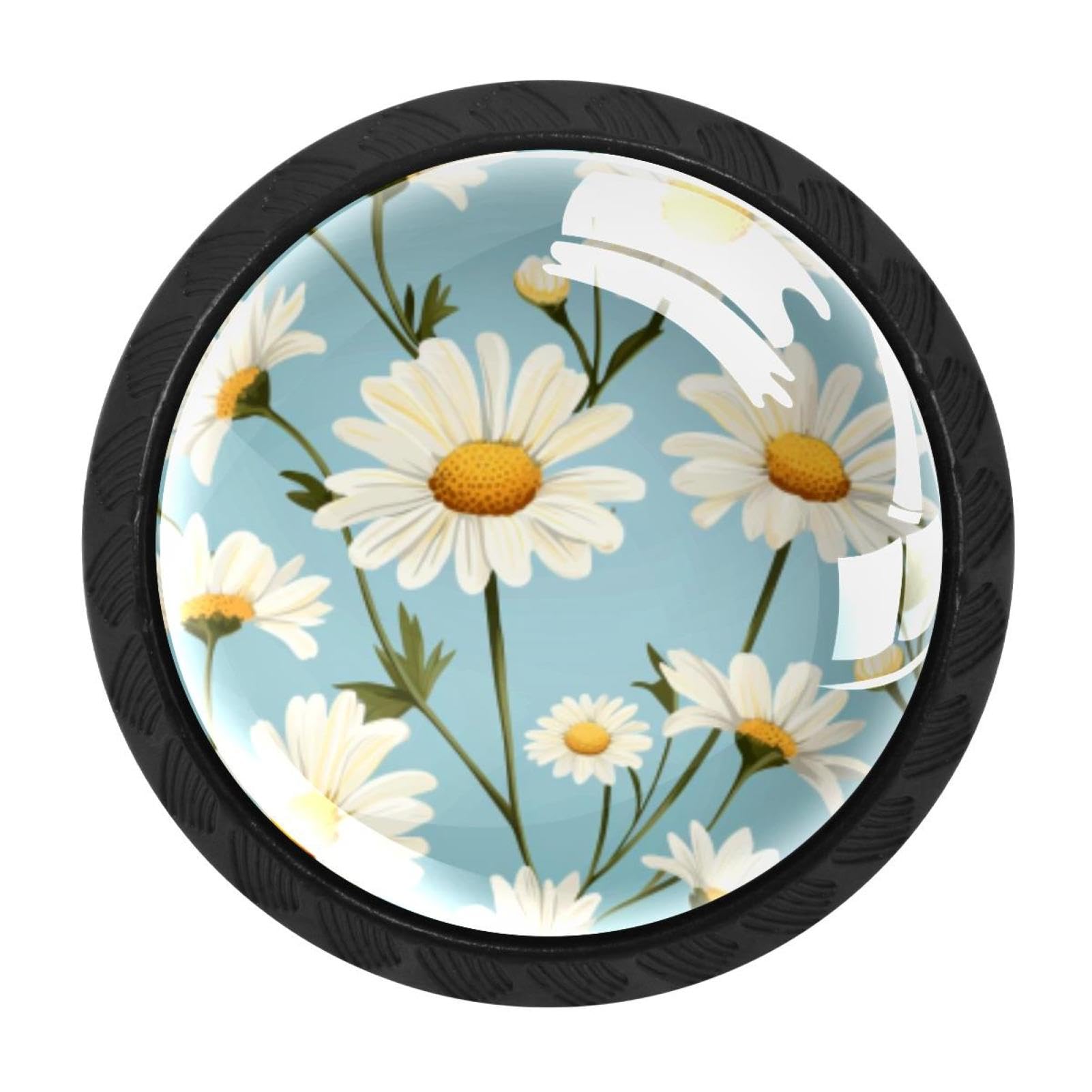 CHENZZZZ 4 Pieces Daisy Kitchen Cabinet Knobs Drawer Knobs Dresser Knobs Black Knobs Drawer Pulls Dresser Drawer Handles Knobs for Dresser Drawers