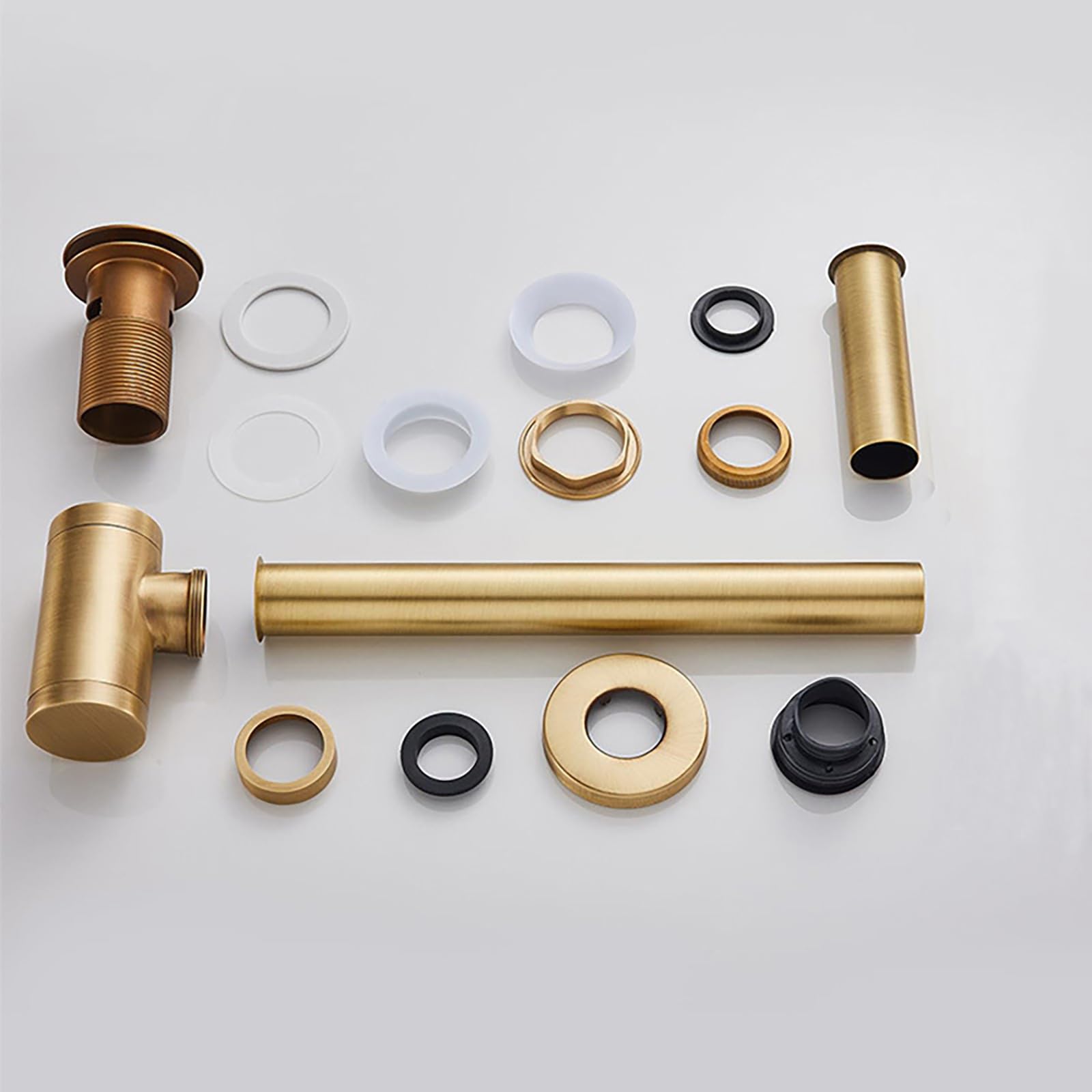 Siphon Waschbecken mit Überlauf,Pop-Up-Ablaufventil,Geruchsverschluss,Waschbecken Ablaufgarnitur Siphon Spüle Gebürstetes Gold