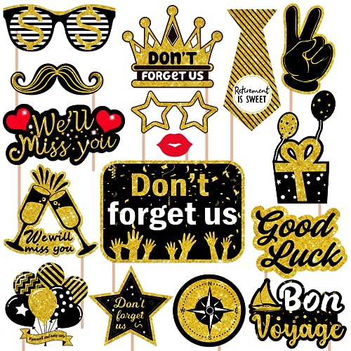 We Will Miss You Decorations Photo Booth Props, Going Away Party Decorations, Farewell Decorations Party Photo Booth Props, Goodbye Party Decorations Black Gold Photo Booth Props Kit for Coworker