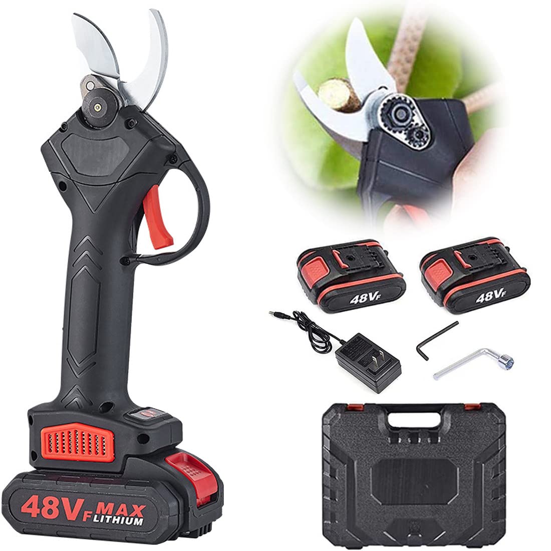 Tijeras de podar Tijeras de podar eléctricas inalámbricas afiladas a batería Tijeras de podar eléctricas portátiles, con Kit de Herramientas Diámetro de Corte 25 mm, batería * 2 ()