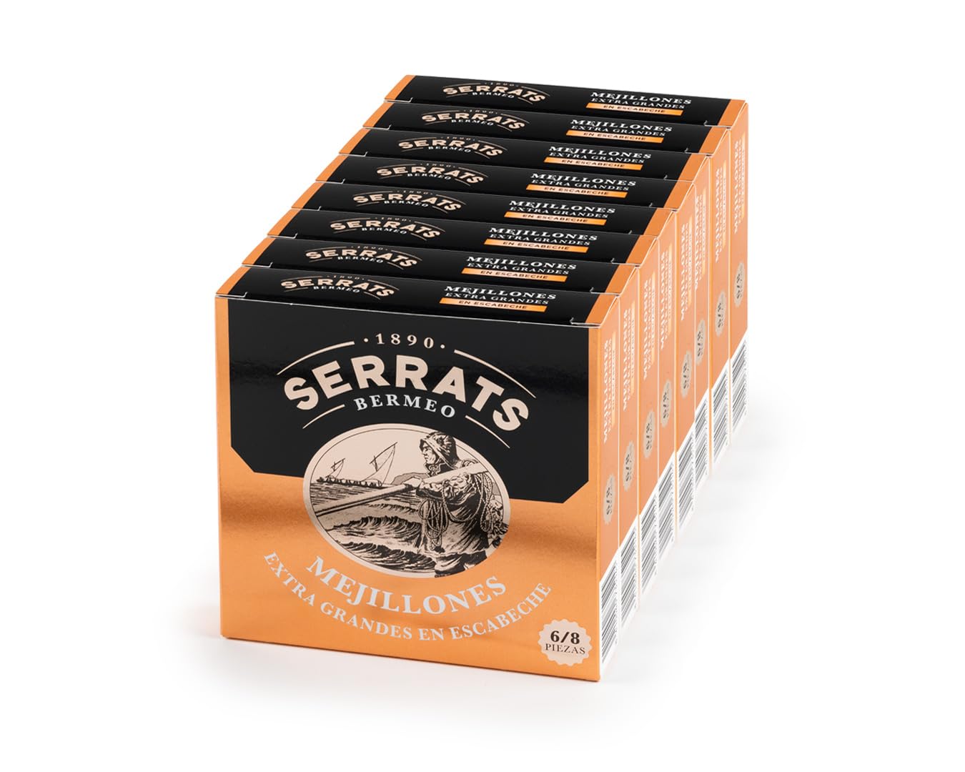 CONSERVAS SERRATS - Mejillones Extra Grandes en Escabeche - 8 Latas x 110g (Total: 880g) - 6/8 Mejillones por lata - Tamaño Excepcional - Elaboración Artesanal desde 1890
