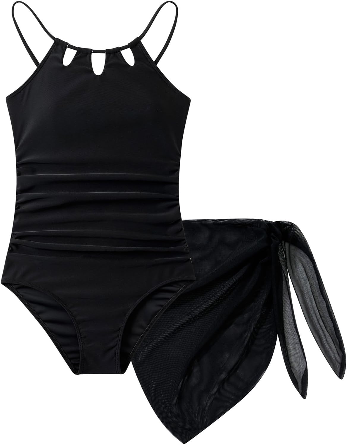 Girls Swimsuit One-Piece Bathing Suit with Mesh Cover Ups Adjustable Straps Cut Out Swimwear Size 7-16