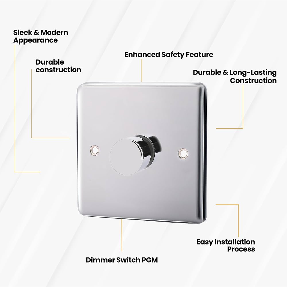 ASAB 1 Gang Dimmer Switch PGM 33803 Brushed Steel Suitable For LED Lamps Tungsten Lamps And Low Voltage Transformers Easy To Push On Off Button Energy