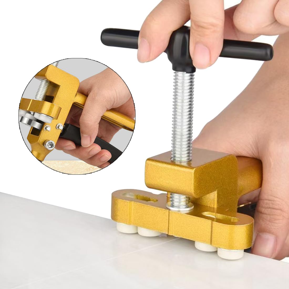Cortador Manual de Azulejos y Cristal 2 en 1, Herramienta para Vidrio y Baldosas con Pinza de Separacion, Mango en T, Cabezales de Repuesto, Destornillador y Mini Metro