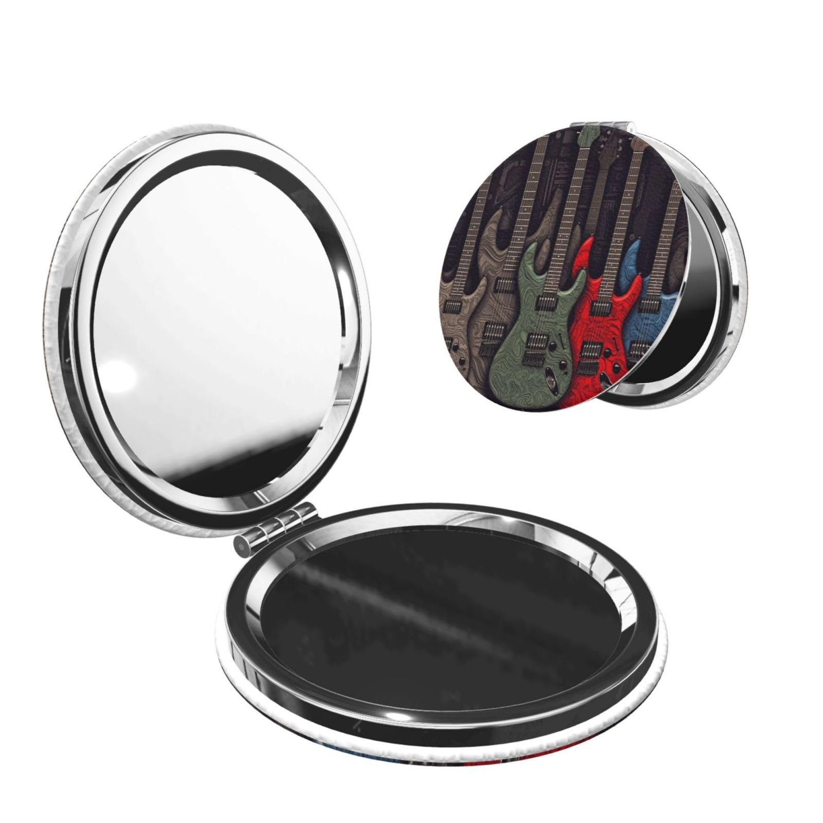 DWVTSLH Guitar Pattern Compact Mirror for Purse, Double-Sided 2X/1X Magnifying Mirror for Women Men, Travel Makeup Mirror for Handbag, Handheld Vanity Mirror for Gift