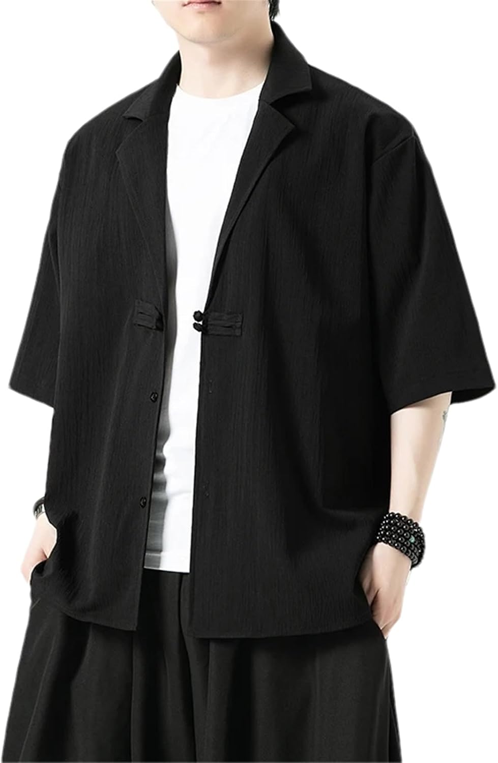 Summer Ice Silk Shirts for Men Chinese Style Hanfu Suit Lapels Thin Section Men's Shirts Half Sleeve Shirts