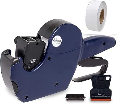 Perco Pro 2 Line Price Gun, 8 Digit 2 Line Price Label Gun Preloaded with Roll of 750 White Labels & Inker