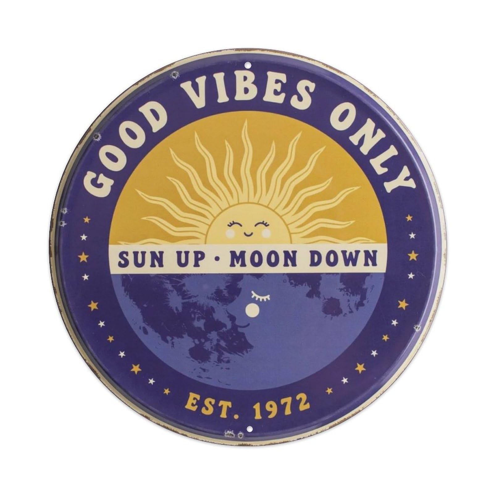 Boho Sun Moon Celestial Round Metal Tin Sign Plaque