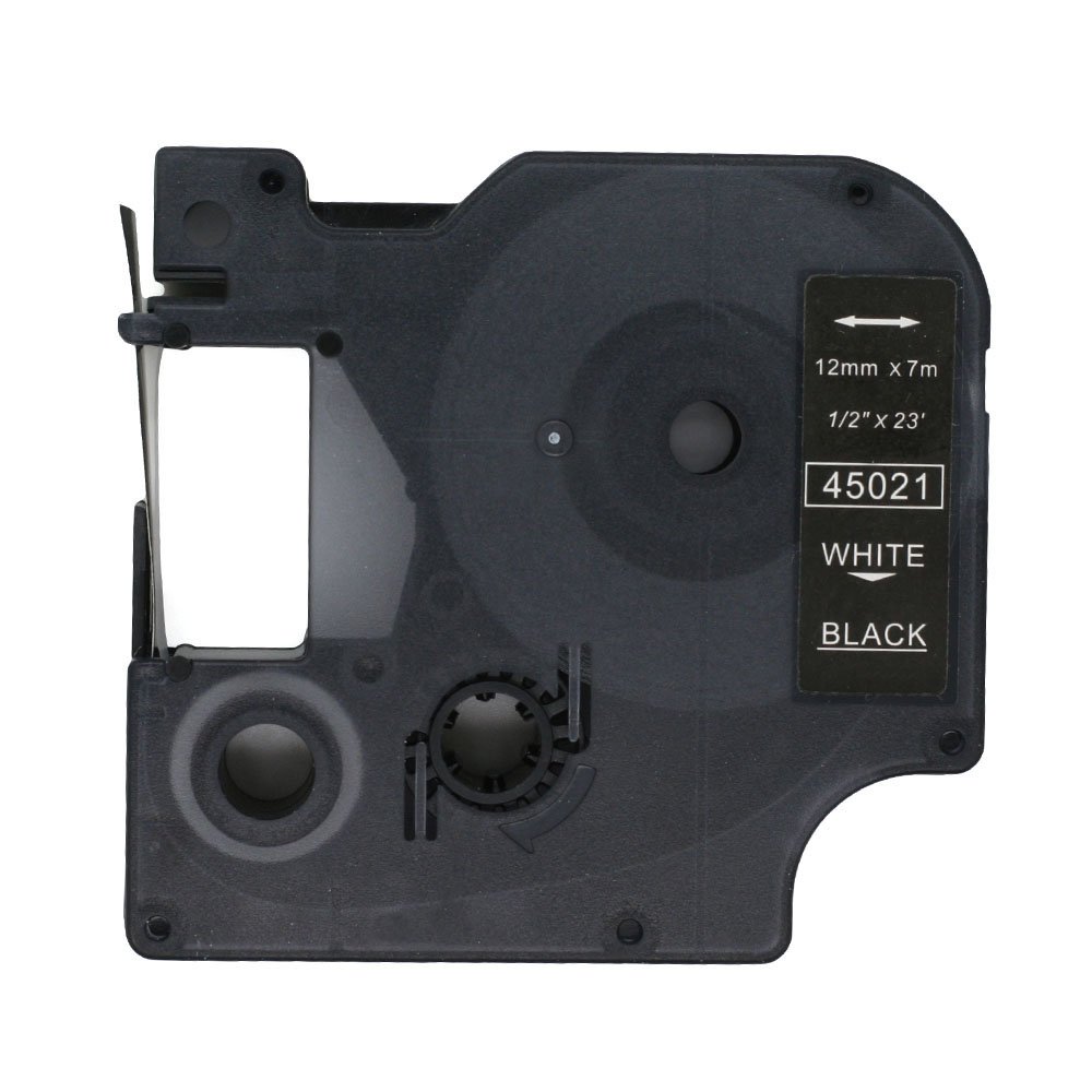 BROVACS 1 Pack White on Black Label Tape Compatible for DYMO D1 45021 12mm 1/2" OPA2221