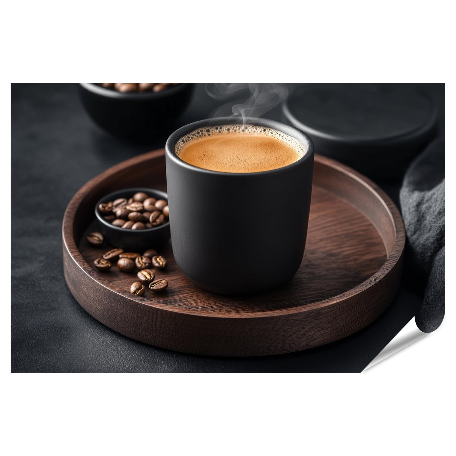 islandburner Prime XXL - Póster de café de la mañana con granos de café en bandeja de madera, imágenes de alta calidad