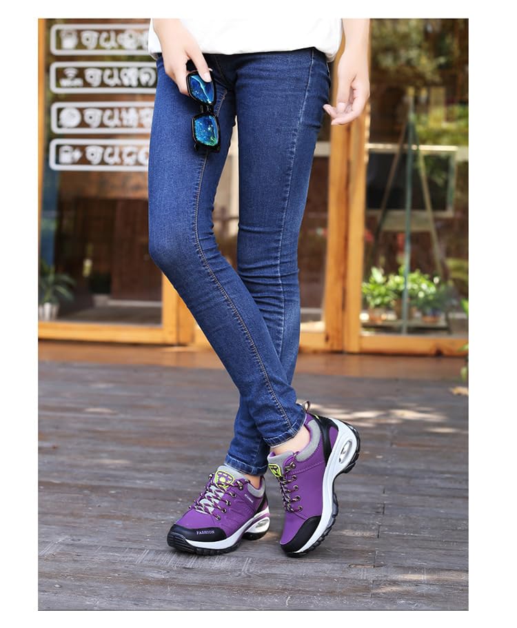 Waterproof Low Top Hiking Sneakers for Women - Ideal for Outdoor Trekking, Walking, and Running (Purple,7)