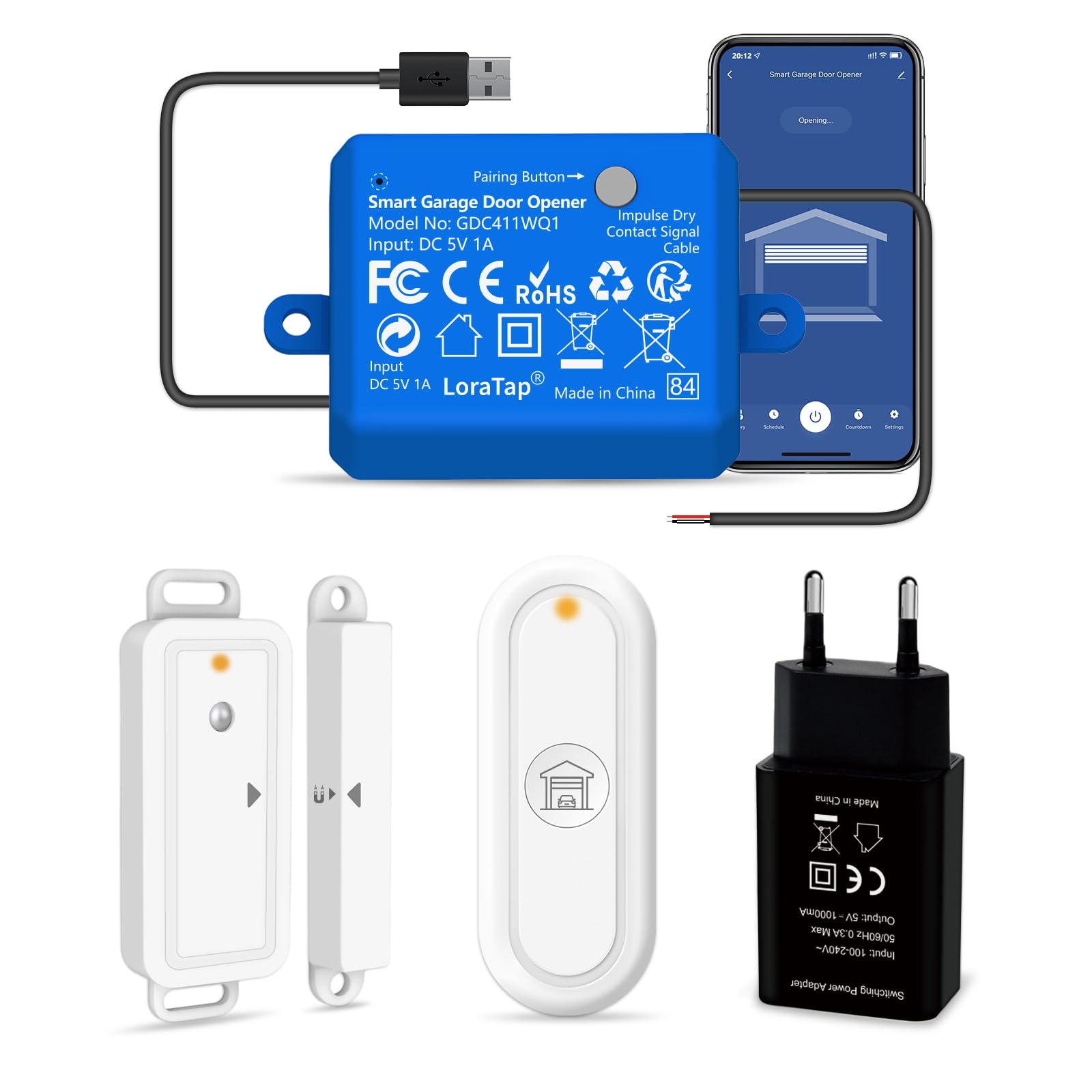 LoraTap Ouvre-Porte de Garage Connecté WiFi avec Télécommande RF, Interrupteur de Porte Intelligent, Compatible avec Alexa, Kits Smart Module Commutateur pour Portail Coulissant