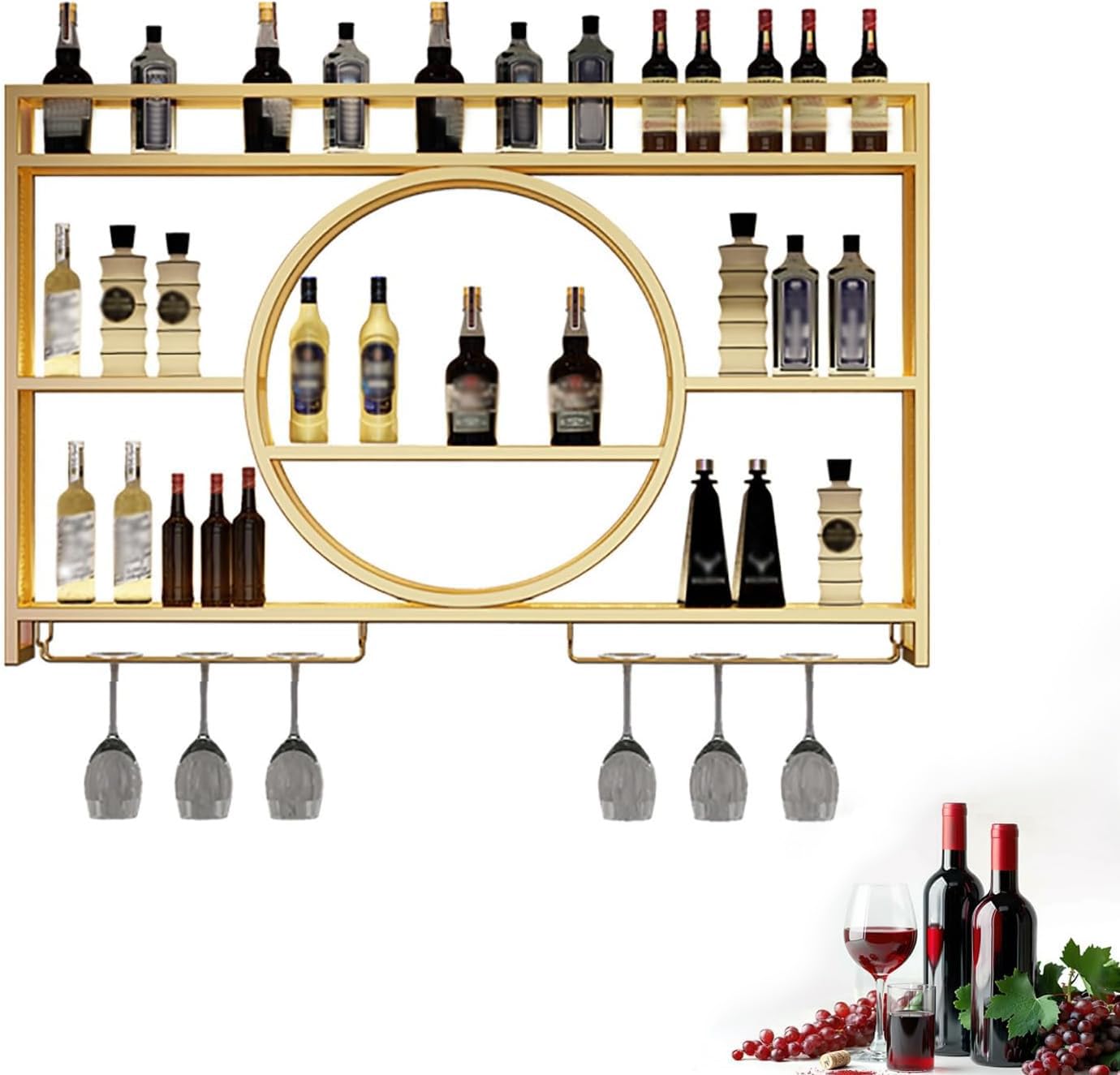 Estante De Vino Montado En La Pared,botellero Pared Negro Botellero Vertical Wine Rack Metal Para Mueble Nevera Apilable Frigorifico Botelleros(Size:120 * 15 * 80cm,Color:Oro)