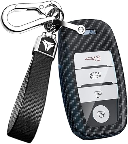 ontto Funda para llavero Kia, diseño de carbono, para accesorios Forte Koup Optima Rio, funda de metal para llaves de Sedona Sorento sin llave,