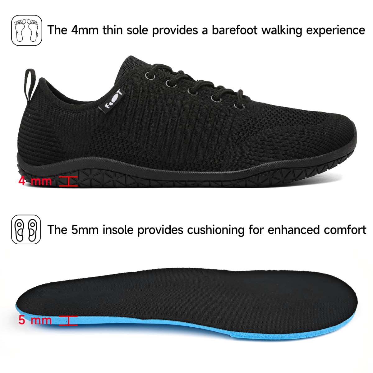 Geweo Barefoot Femme Homme Chaussures de Minimalist Embout Large Sneaker Respirant 37-47