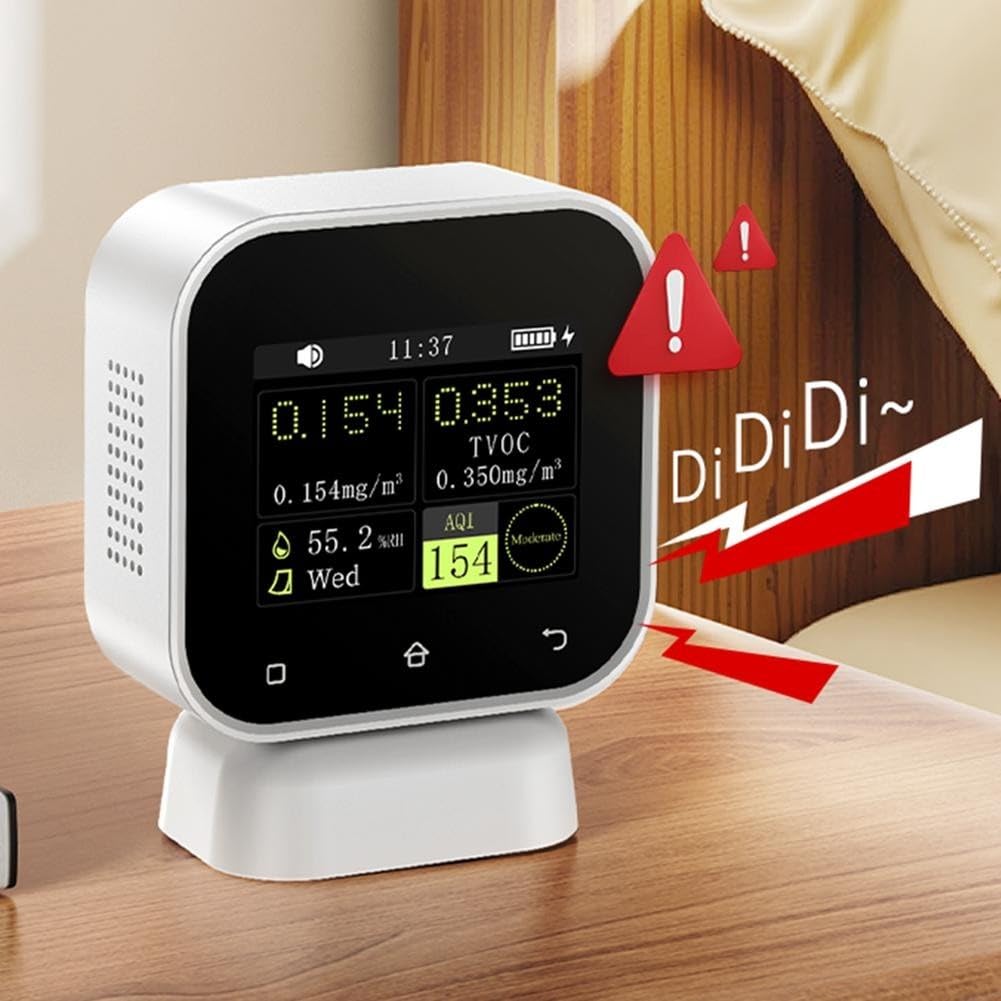 Rilevatore TVOC 4 in 1 con monitor della qualità dell'aria con display di umidità temporanea per ufficio domestico - dati in tempo reale nero SFD-02