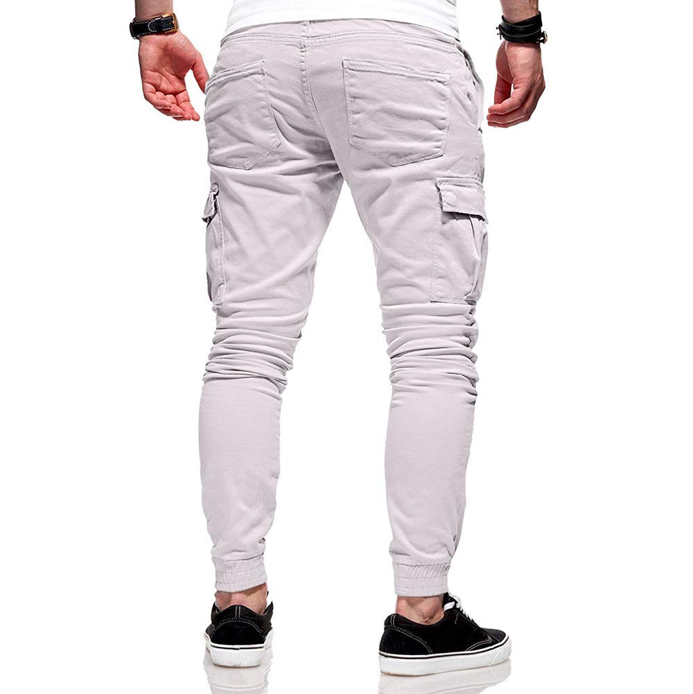 GenericMens Cargo Trousers Cuffed, Sports Jogging Bottoms Men Regular Fit  Drawstring Sweatpants With Pockets Slim Fit Tracksuit Bottoms Fitness