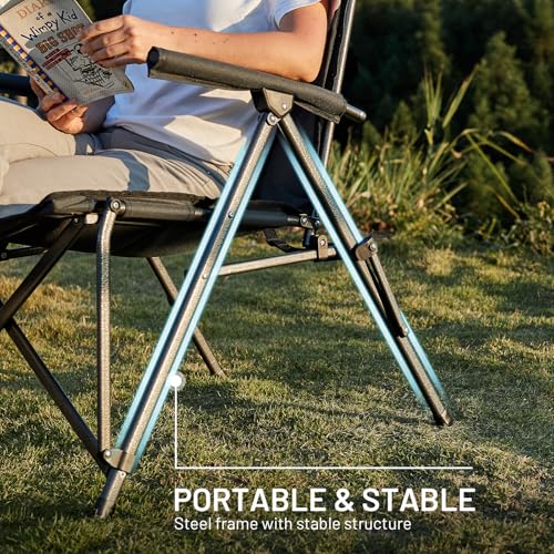 TIMBER RIDGE High Camping Chair for Adults Heavy Duty, 150kg Oversized Folding Garden Chairs Padded Comfy with High Back & Cup Holder, Portable Beach Fishing outdoor Picnic Dining - Image 5