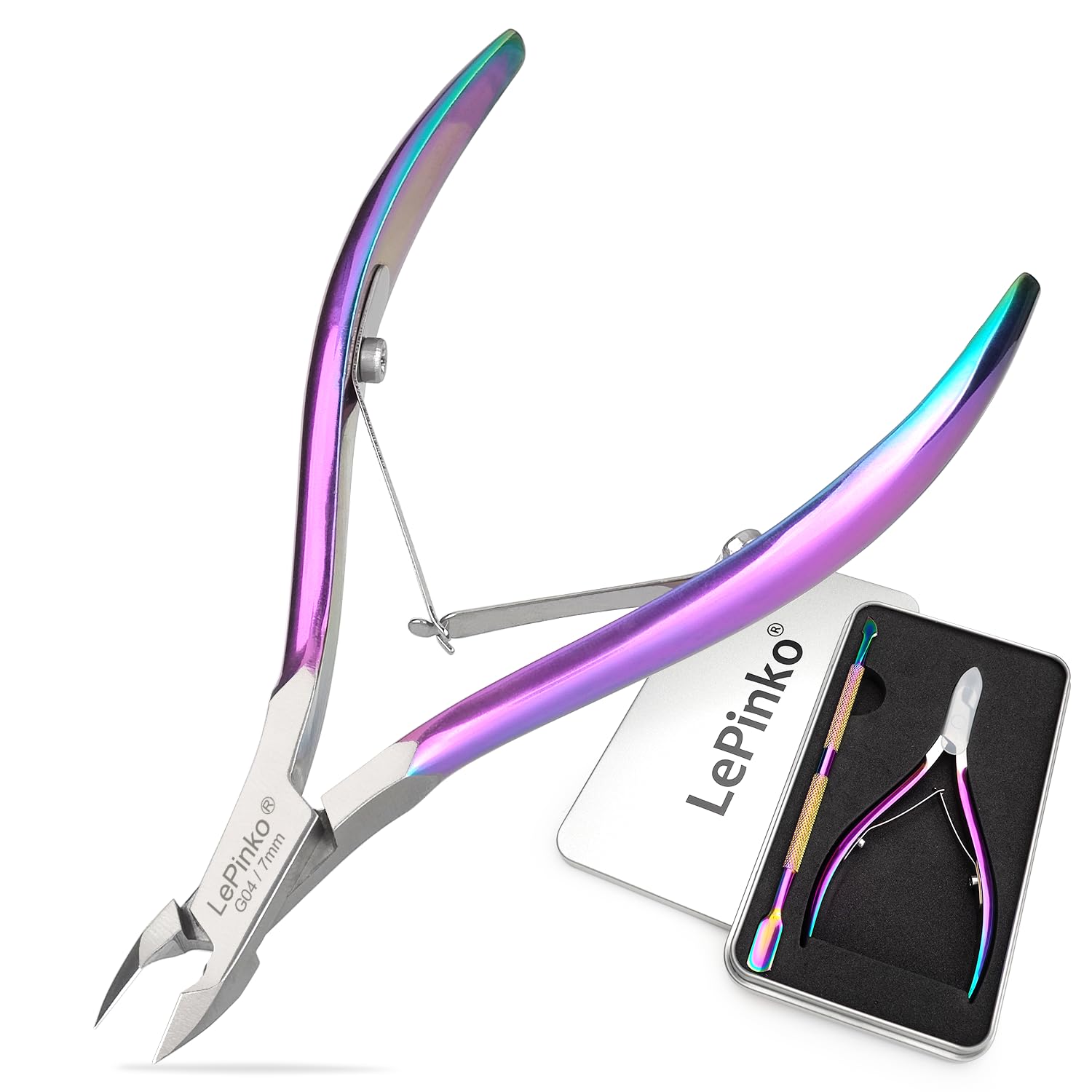 LePinko Professional Cuticle Trimmer with Cuticle Pusher Super Labor-saving Dead Skin Nippers Sharp Hangnail Remover for Fingernail Toenail