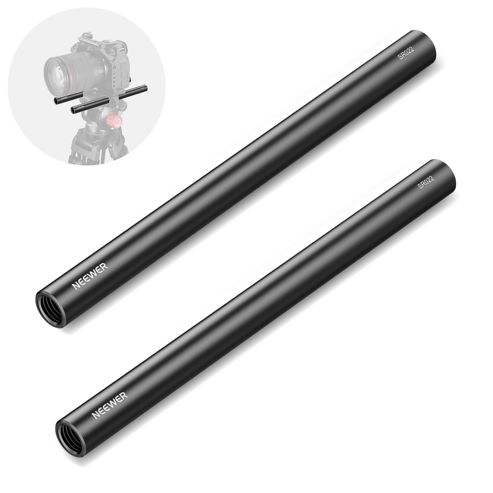 NEEWER Tige de 15mm (8"/20cm de Longue, Packs de 2), Tiges d'Extension Extensibles de 15mm en Alliage d'Aluminium pour Système de Rail de Tige LWS de 15mm, Plaque de Base de Plate-Forme Vidéo, SR022
