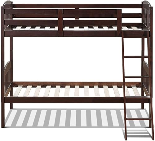 Miniatura 7 de GOFLAME Literas de tamaño individual sobre individual, convertibles en dos camas individuales de madera de goma maciza, diseño que ahorra espacio,
