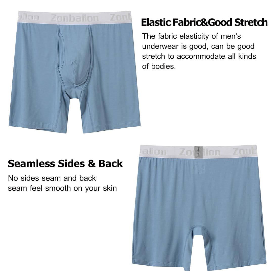 ZONBAILON Bamboo Soft Stretch Men's Underwear Boxer Briefs Wide Waistband in 3-Pack 4-Pack