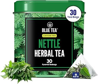 BLUE TEA - Nettle Tea - 30 Count - Plant Based Pyramid Tea Bag | Supports Joint Health & Overall Wellness | Herbal Tea - Caffeine Free - Calming Tea - Vegan - Non-Bitter | Leaf Based | Tin Pack