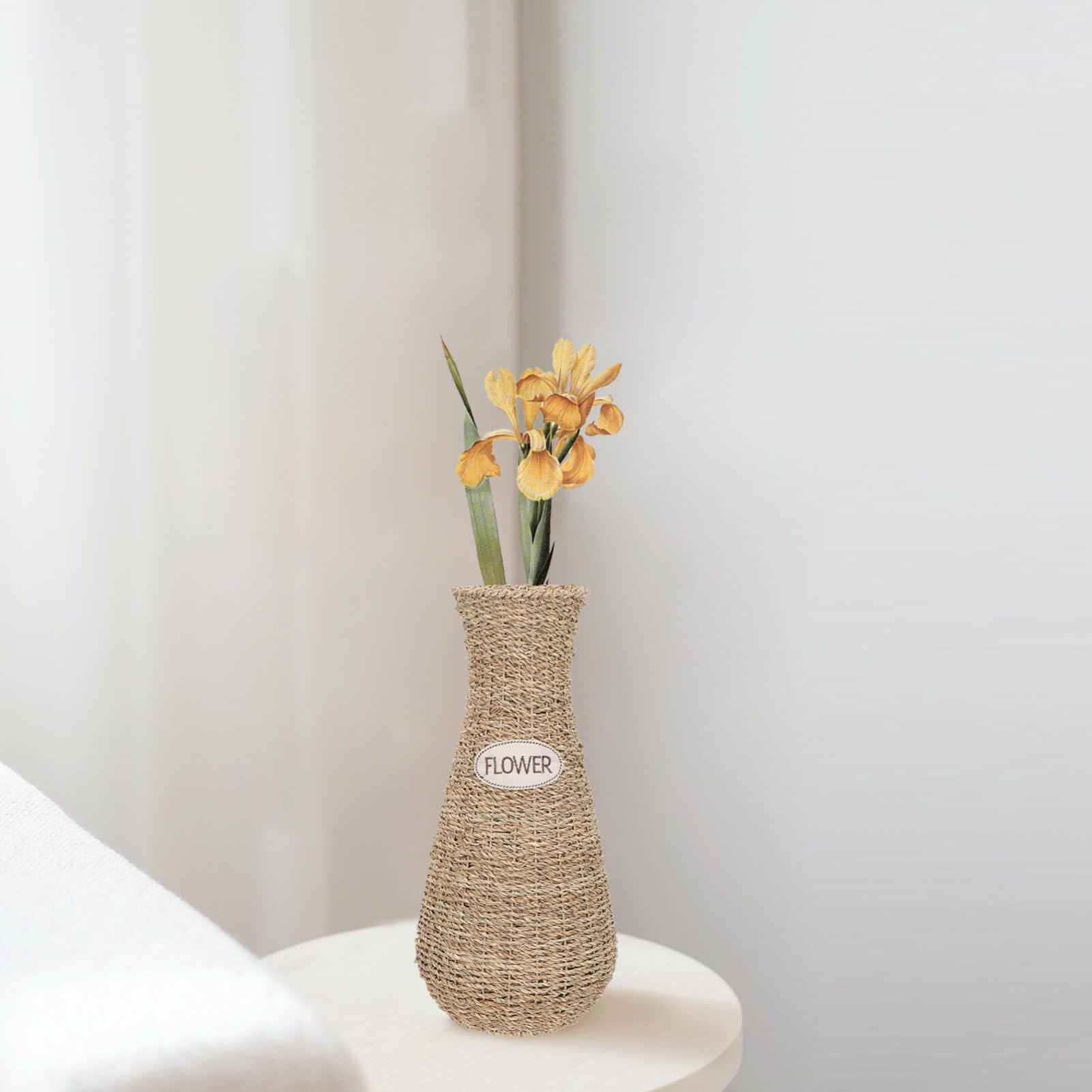 DOITOOL Gewebte Rattan Vase 44 Zoll Bodenvase Trockenblumenvase Deko Für Wohnzimmer Büro Natürliche Handwerkskunst Elegante Dekoration