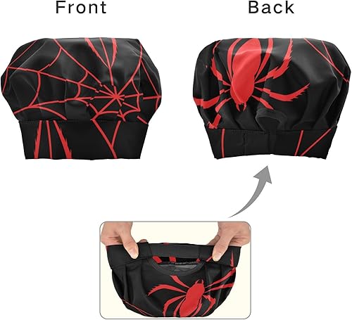 Miniatura 3 de Juego de delantales, sombrero de chef y delantal de Halloween con diseño de araña roja y telaraña (3-12 años)