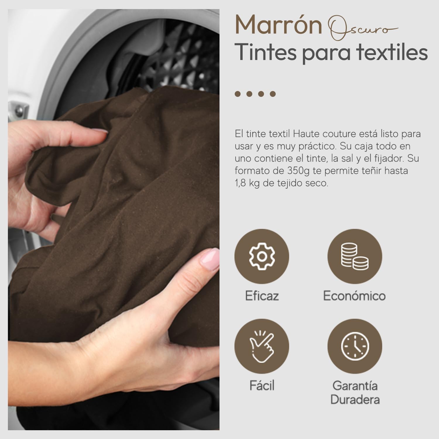 Haute Couture - Tinte para Ropa y Textil Marrón - Marrón Oscuro - 350g - Tinte Textil Todo en uno - Listo Para Teñir Ropa y Tejidos